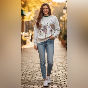 vintage lightweight women sweetshirt crew neck bird print  size:S